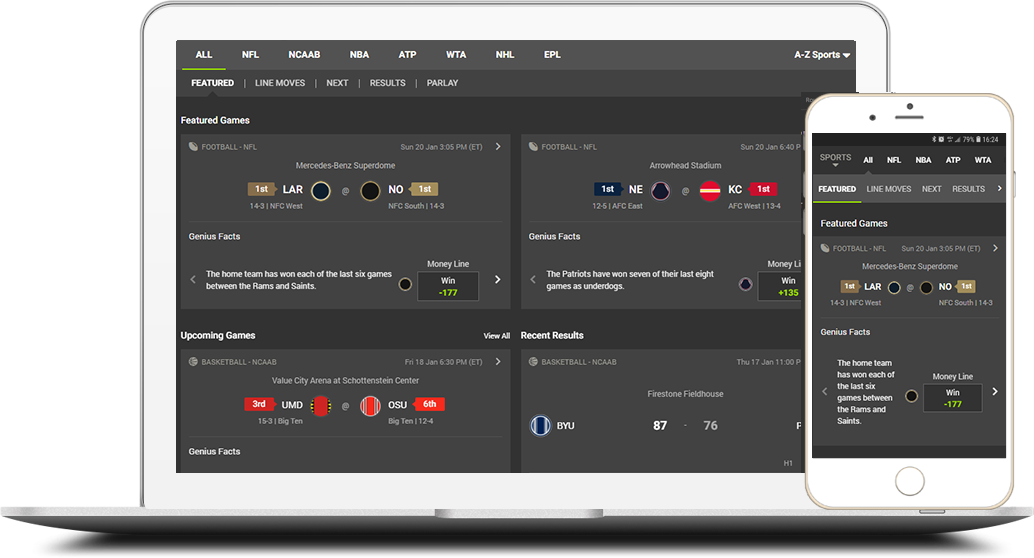 iSport Genius' DraftKings featured page on mobile and laptop screens